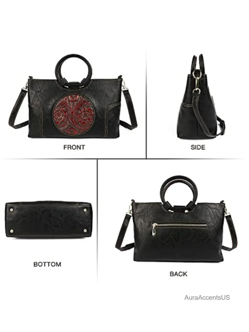 Vintage PU Leather Satchel Top-Handle Tote Bag with Detachable Strap for Women